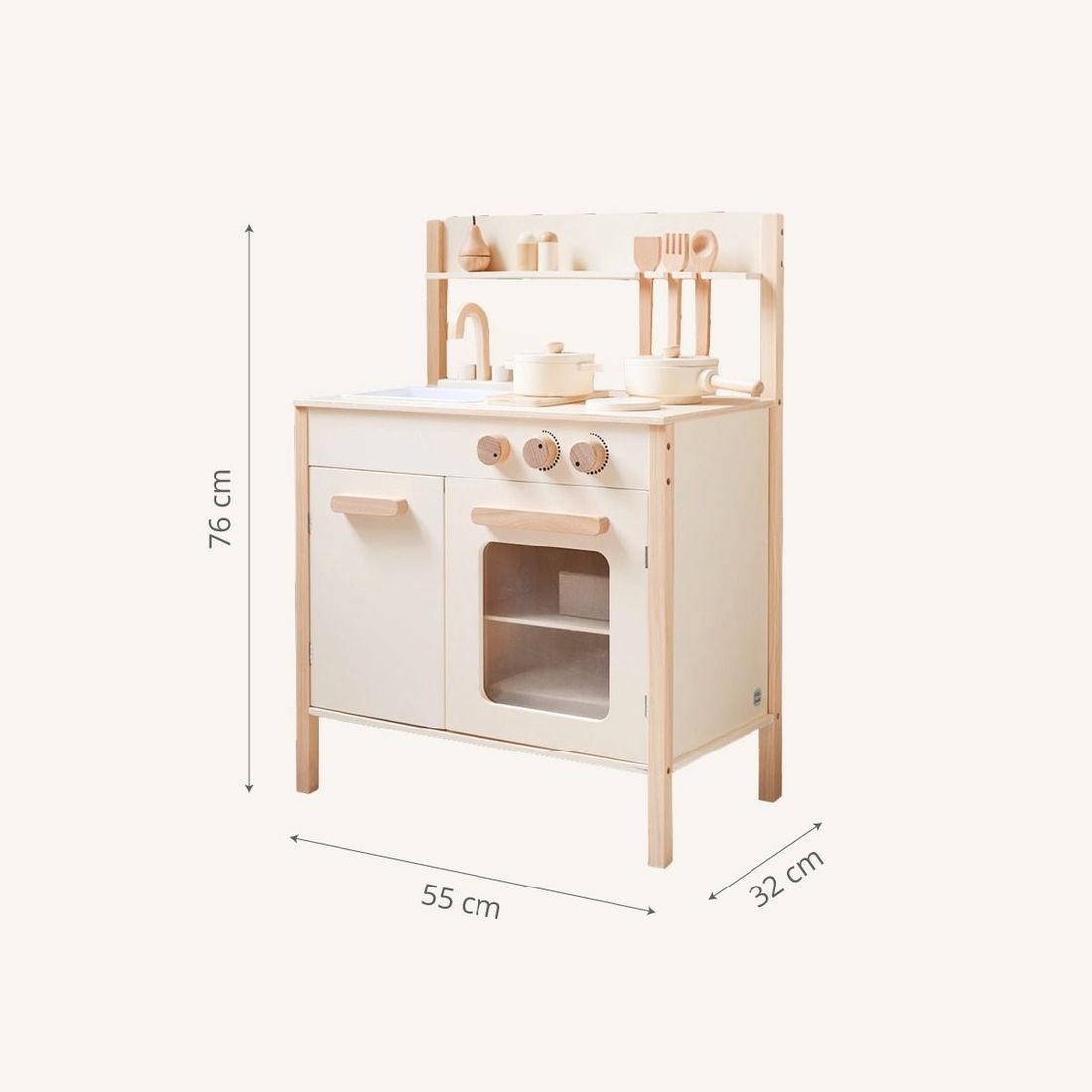 Petite Amélie | Cuisine en bois enfant Chantilly | Bois durable | Beige | 55x32x76 cm | Set de 10 accessoires inclus | Pour enfants 3 ans et plus (Petite Amélie) - Image 5