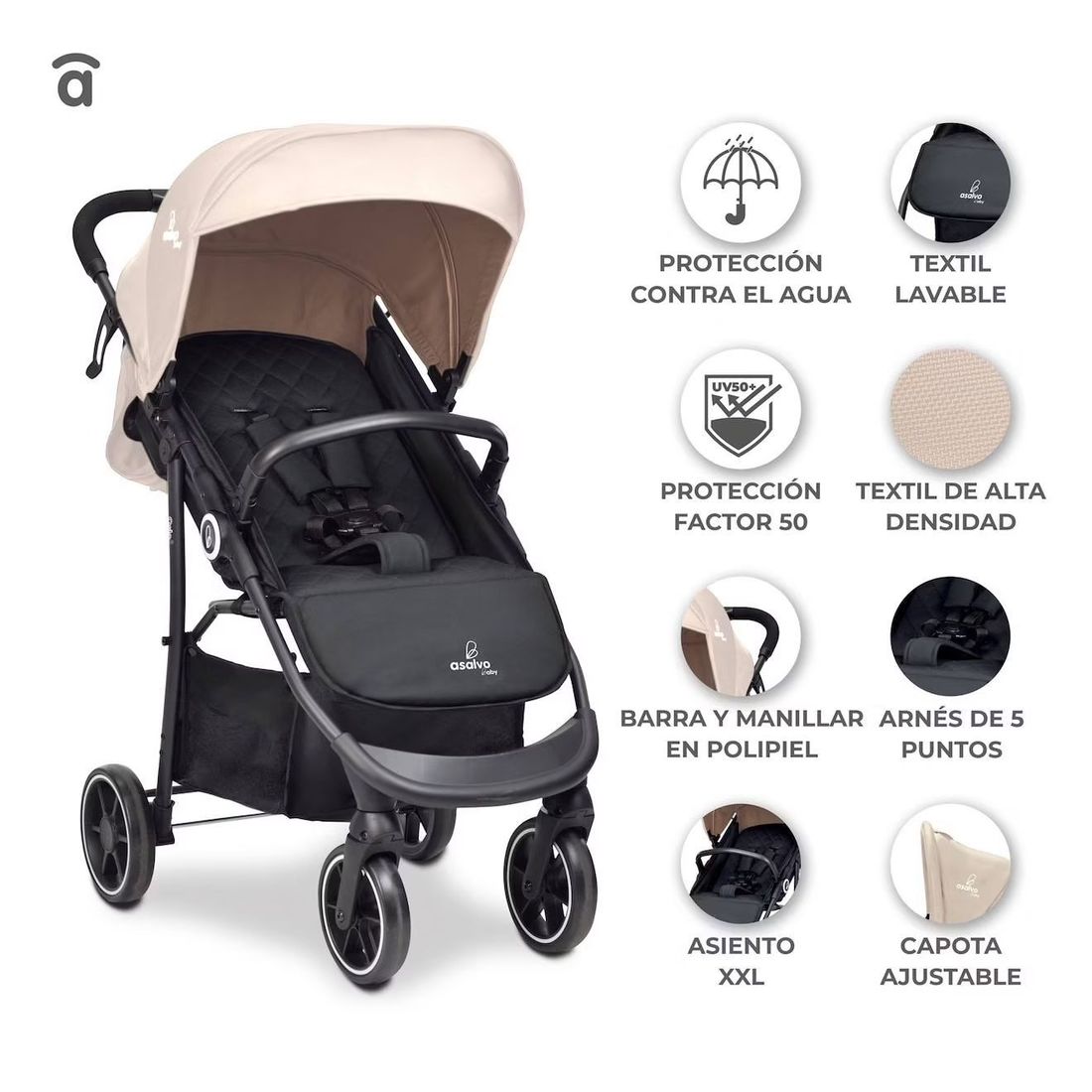Trio Poussette, Nacelle, Et Siège Auto Oslo Beige Et Noir (Asalvo) - Image 3