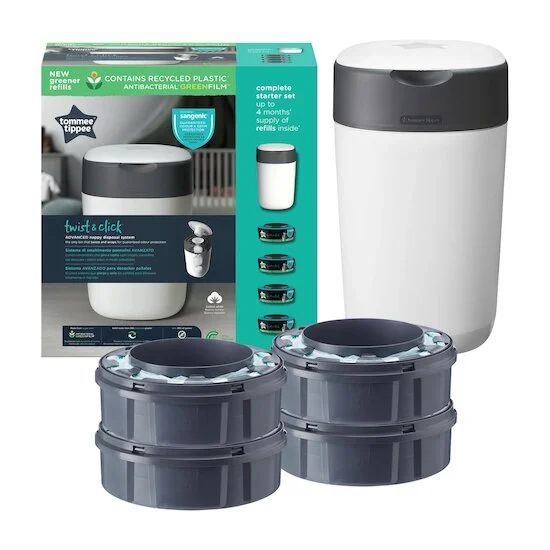 Poubelle à Couches Avancée Twist & Click Starter-Pack, Lot de 4 Recharges (Tommee Tippee) - Couverture