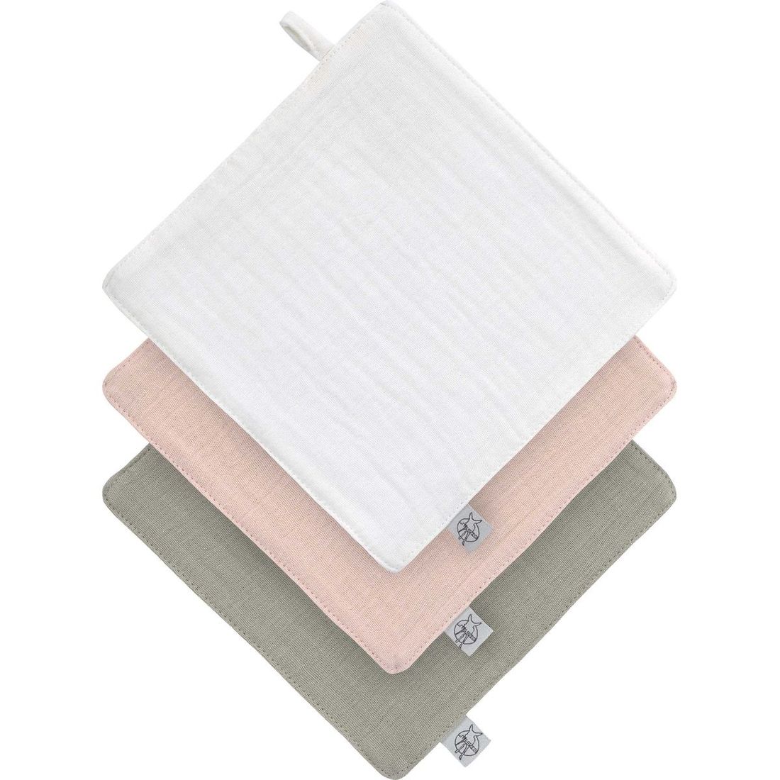 Lot de 3 débarbouillettes blanc cassé-rose poudré-olive (Lassig) - Couverture