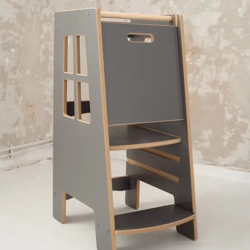 Tour d'apprentissage montessori pour enfant en bois gris (Tupti.wood) - Image 1