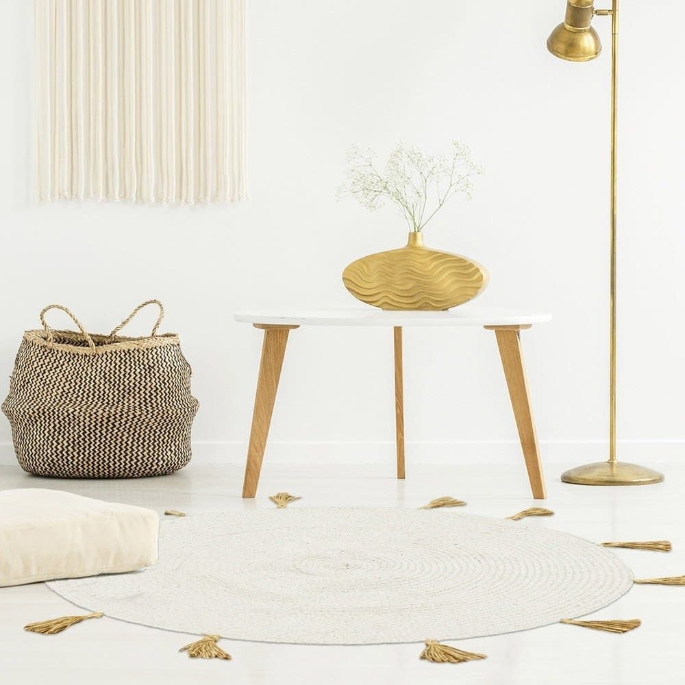 Tapis rond coton pompon beige D90cm (The Home Deco Factory) - Image 2
