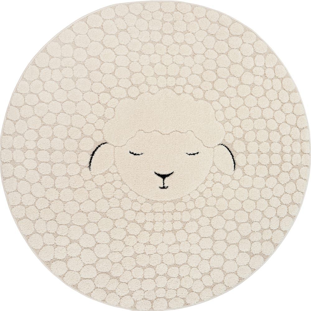 Tapis chambre enfant design mouton, crème, 160 cm, rond (The carpet) - Couverture