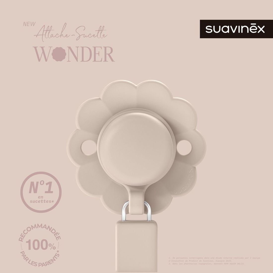 Attache sucette en silicone Wonder Mauve Chalk (Suavinex) - Image 1