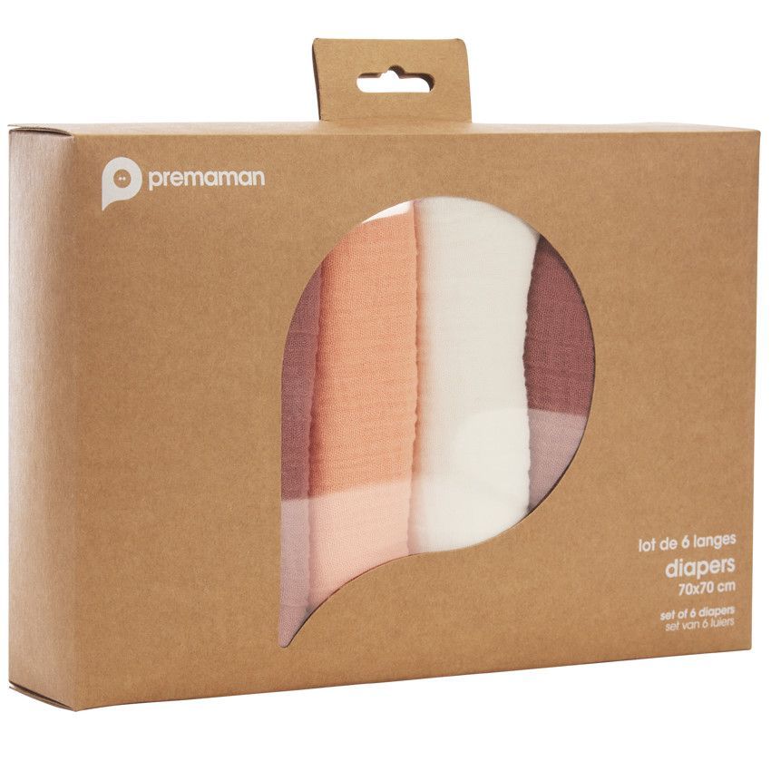 Lot de 6 langes en coton 70 x 70 cm - Rose (Prémaman) - Image 3