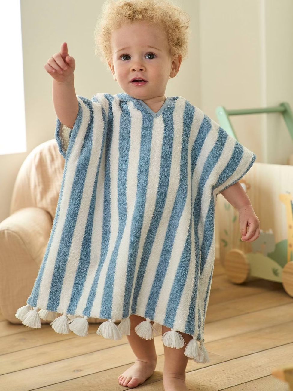 Poncho de bain bébé à rayures personnalisable bleu (Vertbaudet) - Couverture