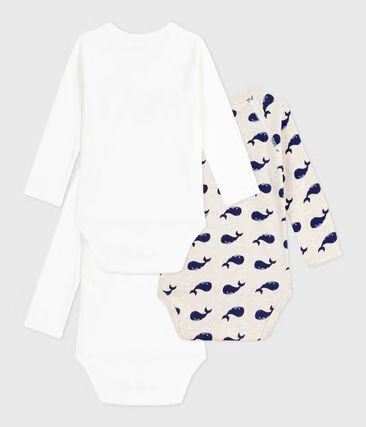 Lot de bodies croisés manches longues bébé mixte en coton imprimé baleine (Petit Bateau) - Image 1