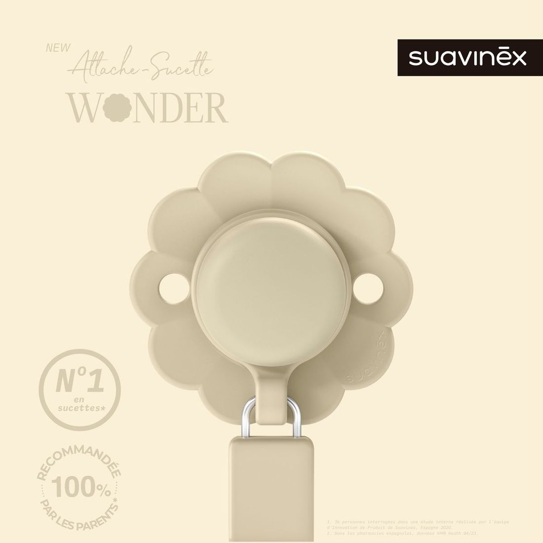 Attache sucette en silicone Wonder Whitecap Gray (Suavinex) - Image 1