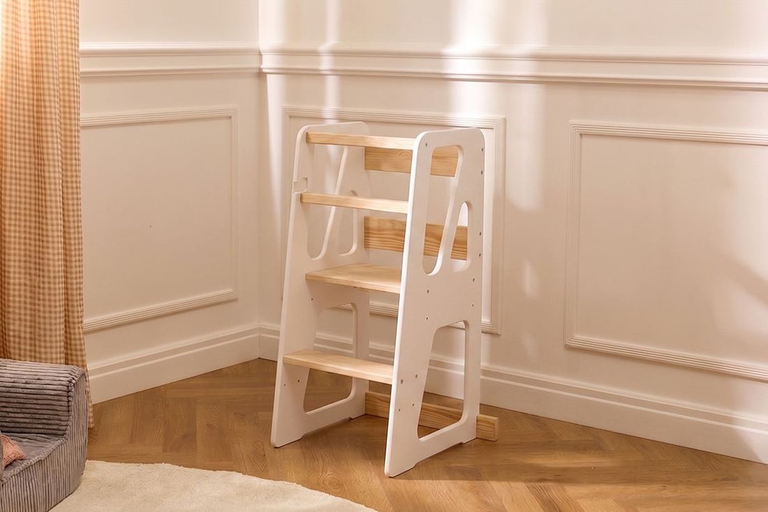 - Tour d'Apprentissage Montessori Kitchen Helper - Bois Naturel et Blanc - list: Blanc|Bois Laqué (Mon Lit Cabane) - Couverture