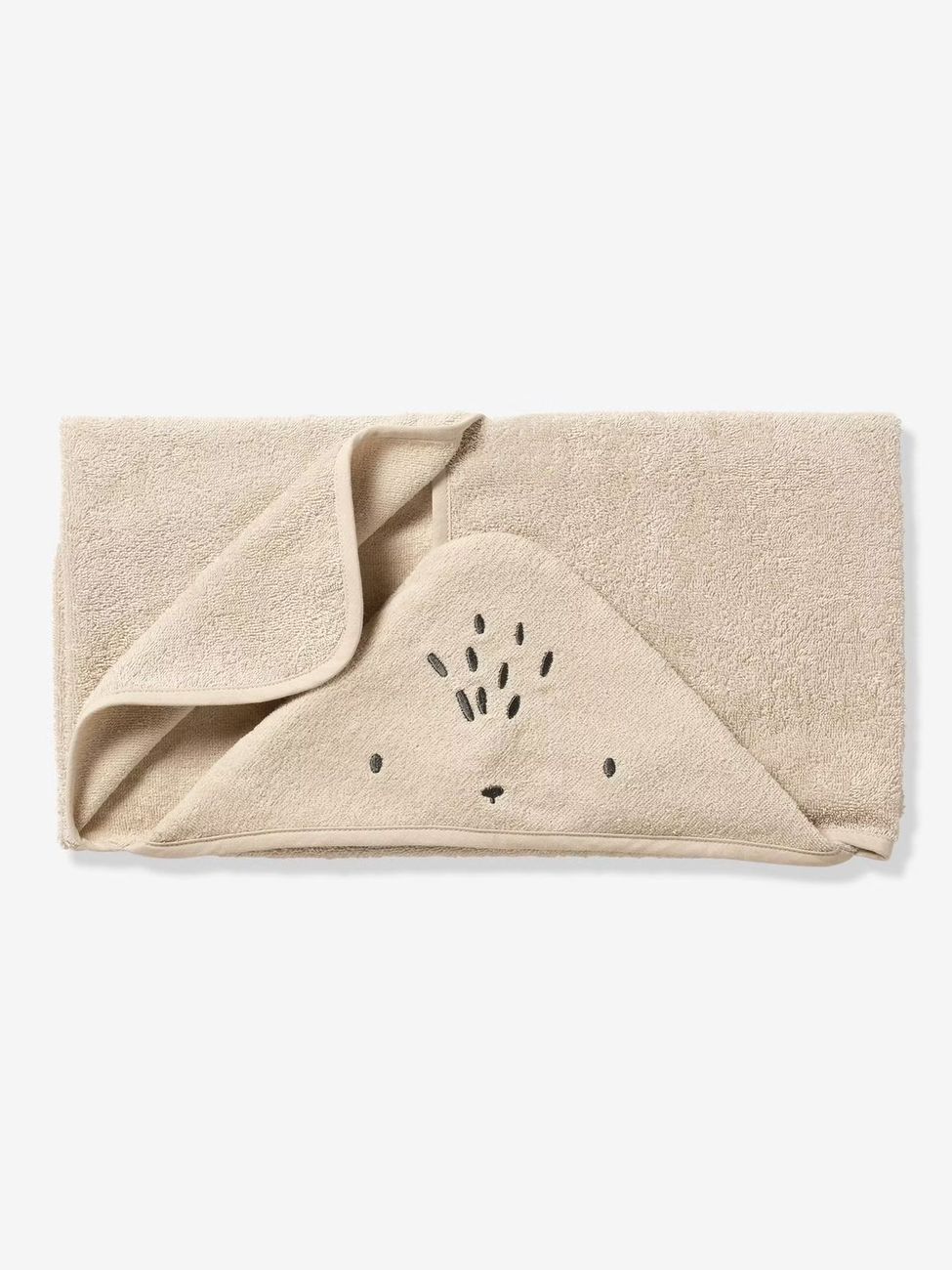 Cape de bain / Serviette à capuche Bébé et Enfant, avec coton recyclé sable (Vertbaudet) - Image 2