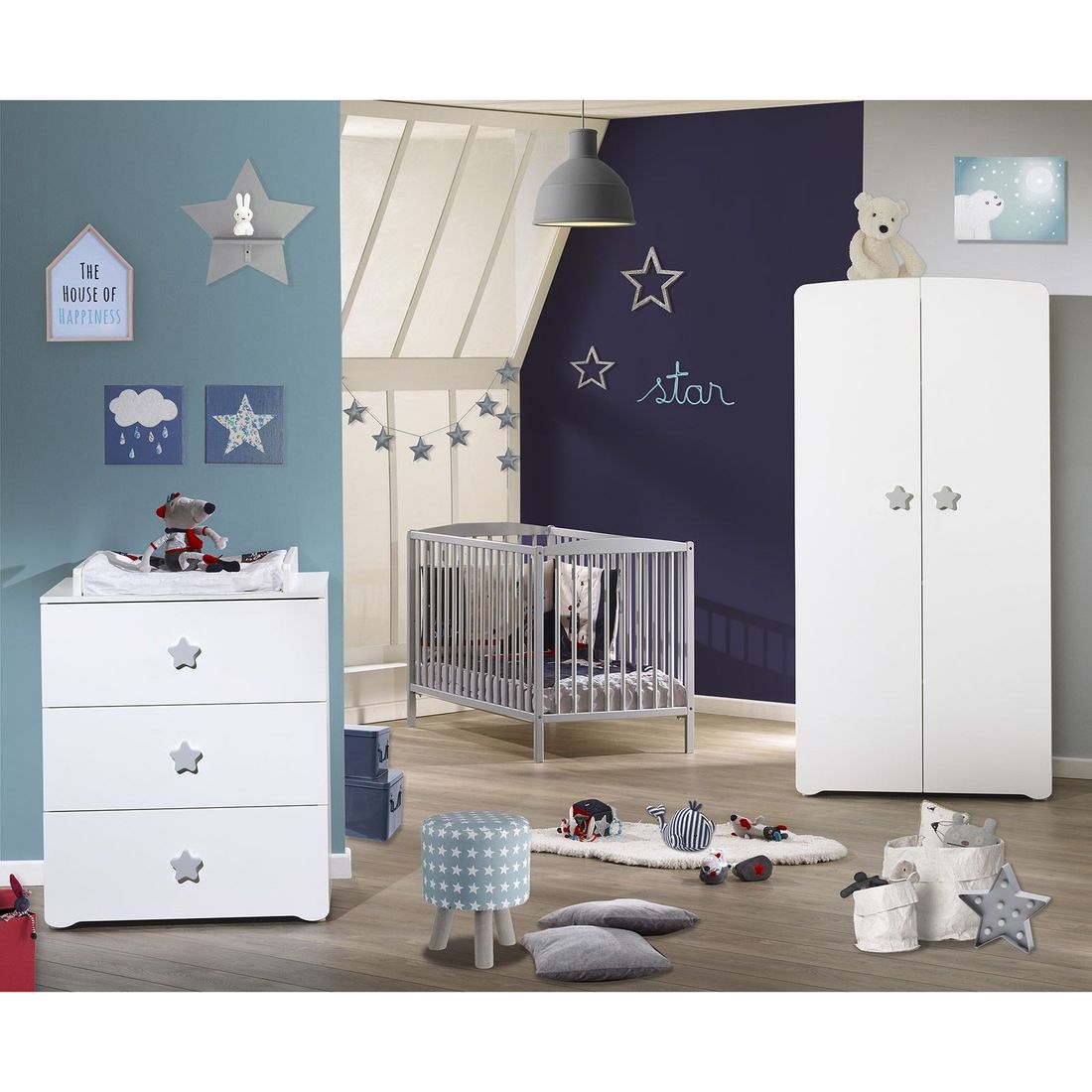 Commode à langer New Basic Boutons étoile gris (Baby Price) - Image 1