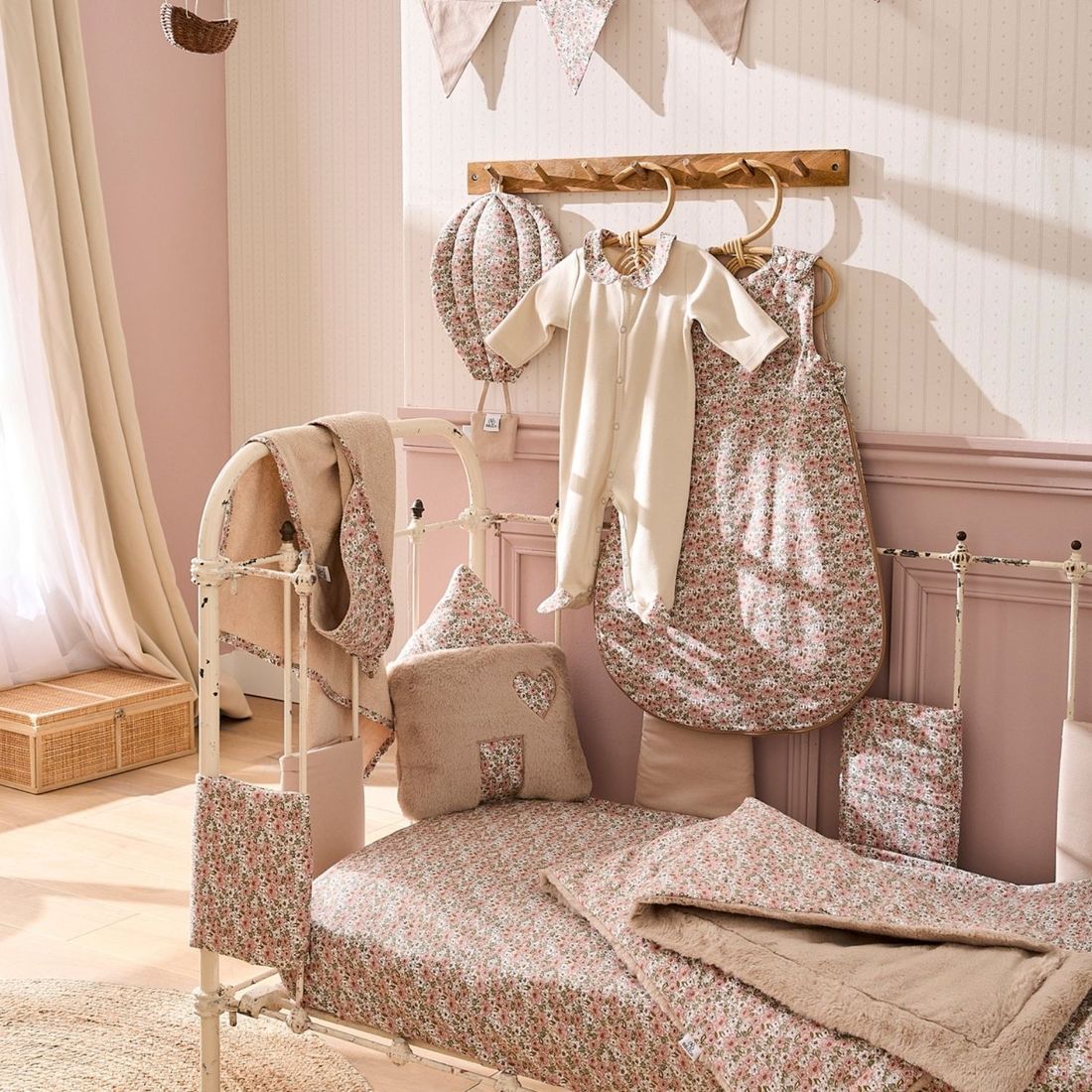 Pyjama coton en interlock beige et col claudine liberty (1 mois) (Bb&Co) - Image 1