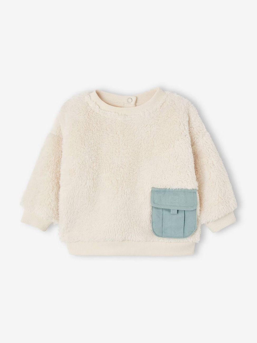Ensemble bébé sweat peluche + pantalon velours vert d'eau (Vertbaudet) - Image 1