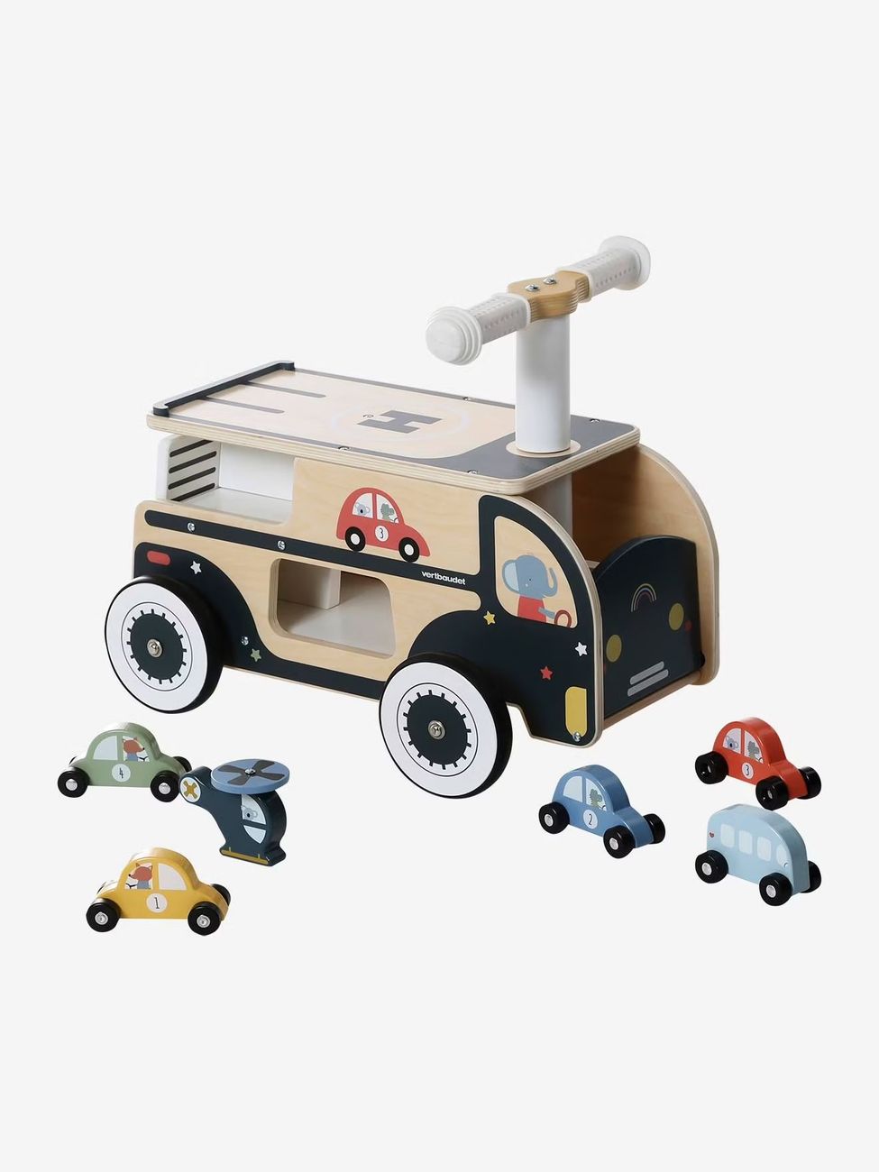 Porteur garage voitures en bois FSC® bleu (Vertbaudet) - Image 1