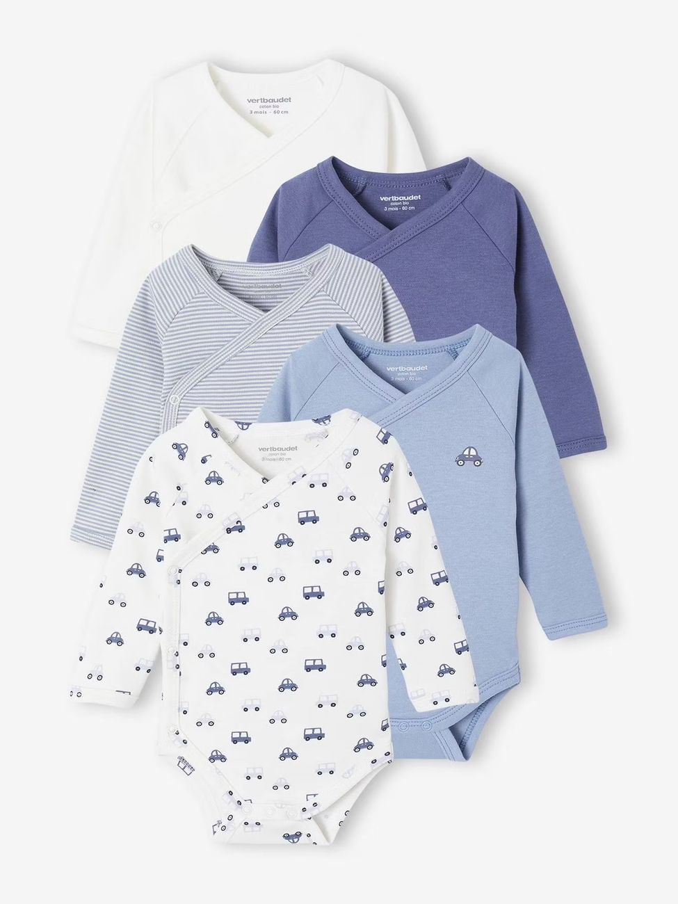Lot de 5 bodies ouverture naissance bleu (Vertbaudet) - Couverture