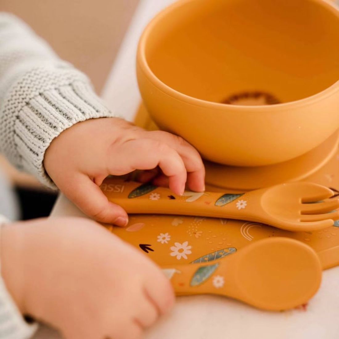 Set Fourchette Et Cuillère En Silicone Animaux Orange (Sassi) - Image 2