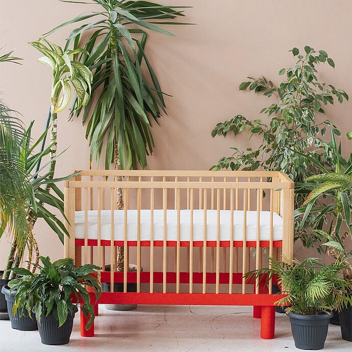 Lit Bébé Evolutif Nox Bois Naturel et Rouge - 60 x 120 cm (Karl & Fric) - Image 4