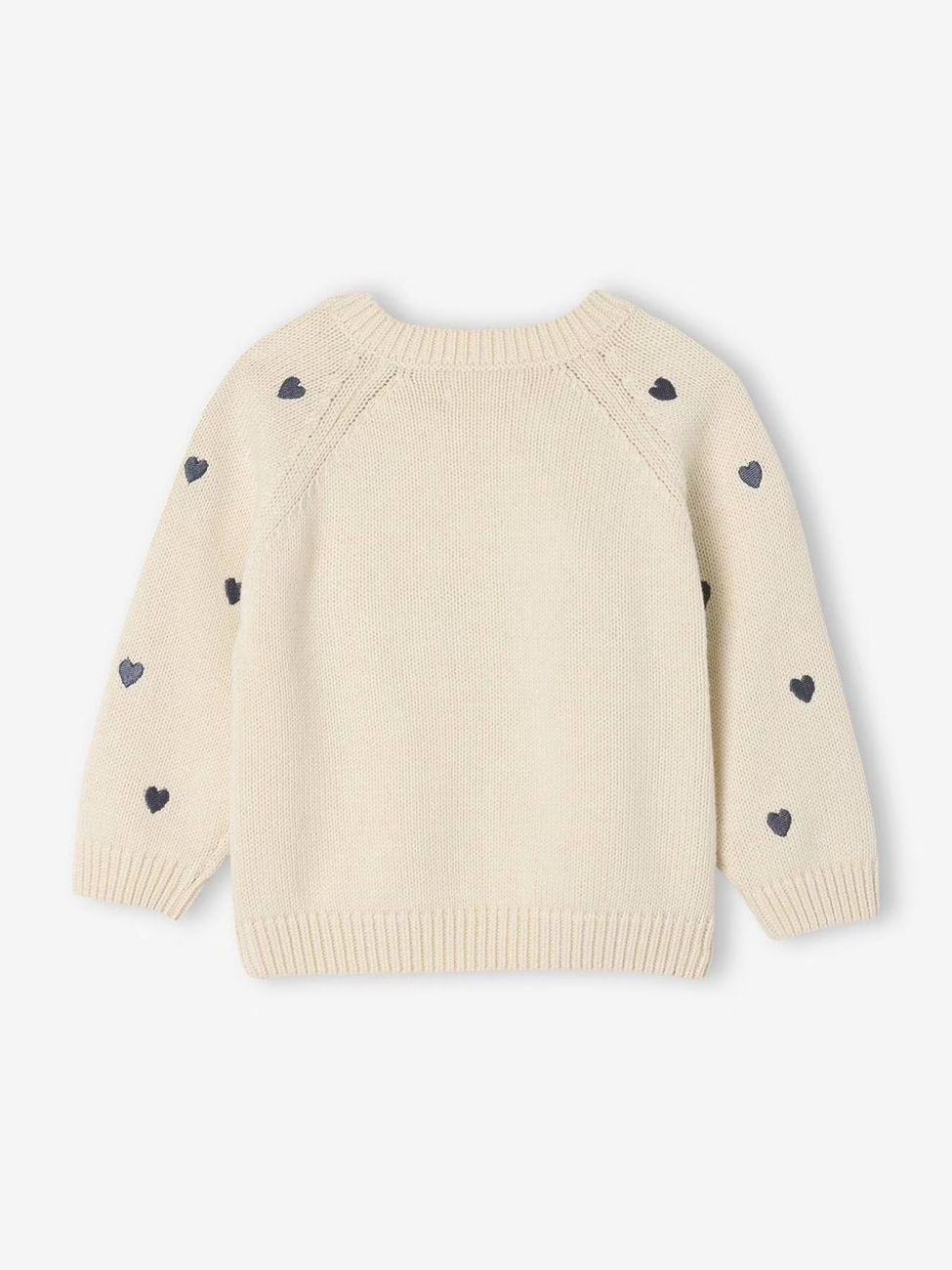 Pull naissance avec petits cœurs brodés écru (Vertbaudet) - Image 1