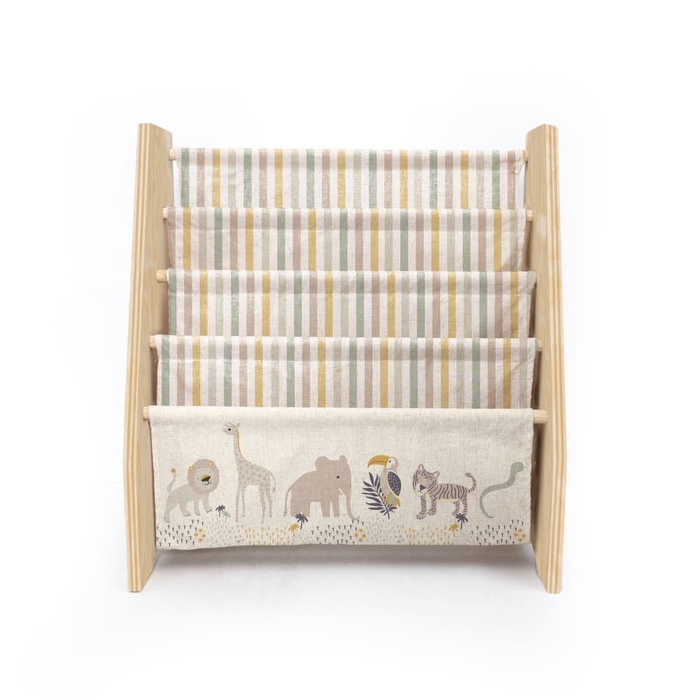 Bibliothèque en contreplaqué pin textil Afrique Montessori (RNT by Really Nice Things) - Image 1