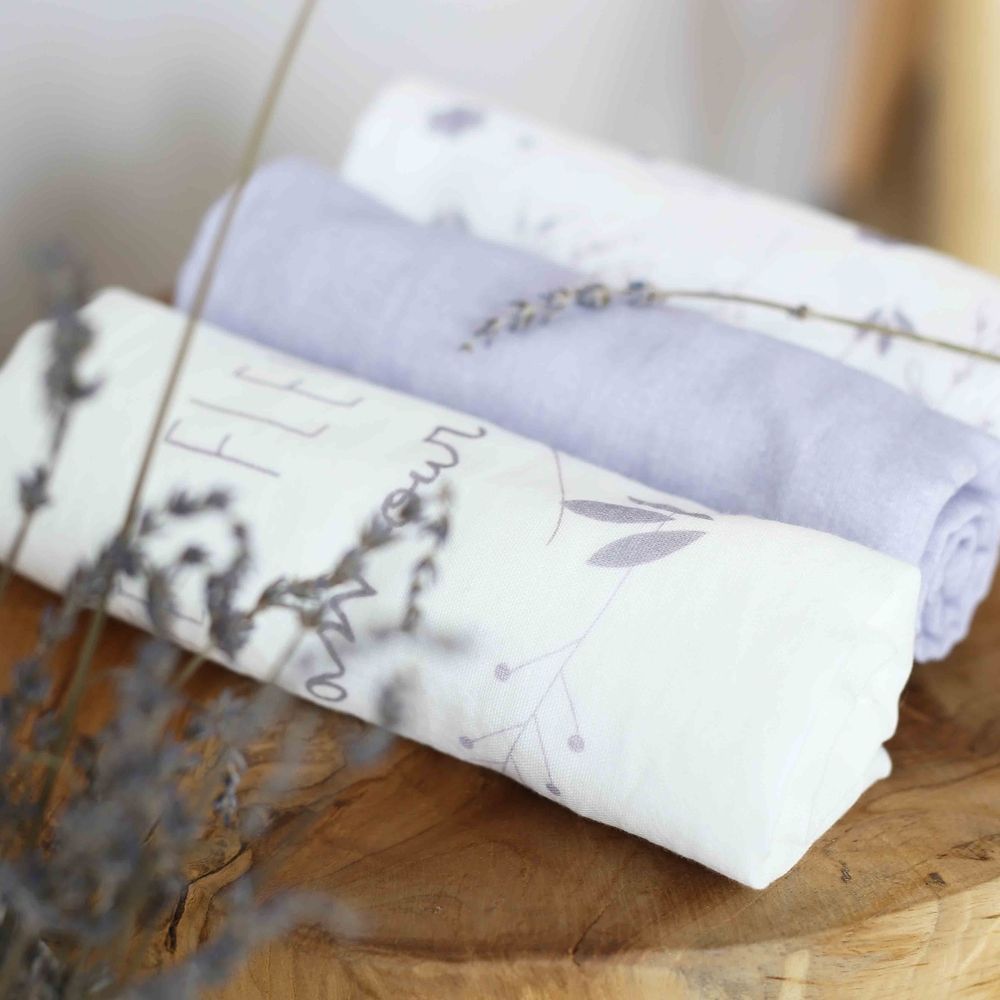 Lot de 3 langes en mousseline de coton Lavandoux (70 x 70 cm) (Trois Kilos Sept) - Image 4