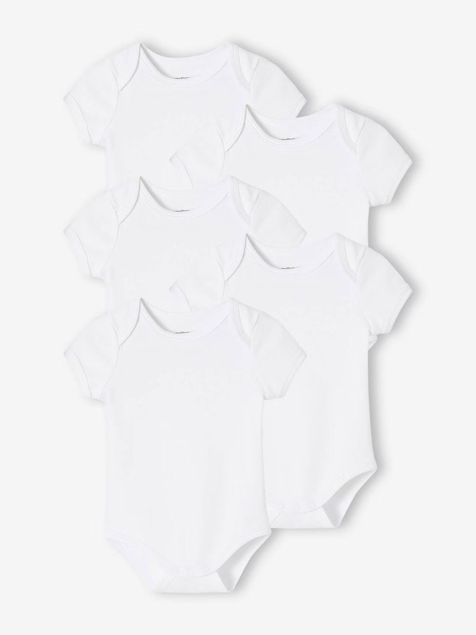 Lot de 5 bodies en interlock bébé manches courtes ouverture US BASICS lot blanc (Vertbaudet) - Couverture