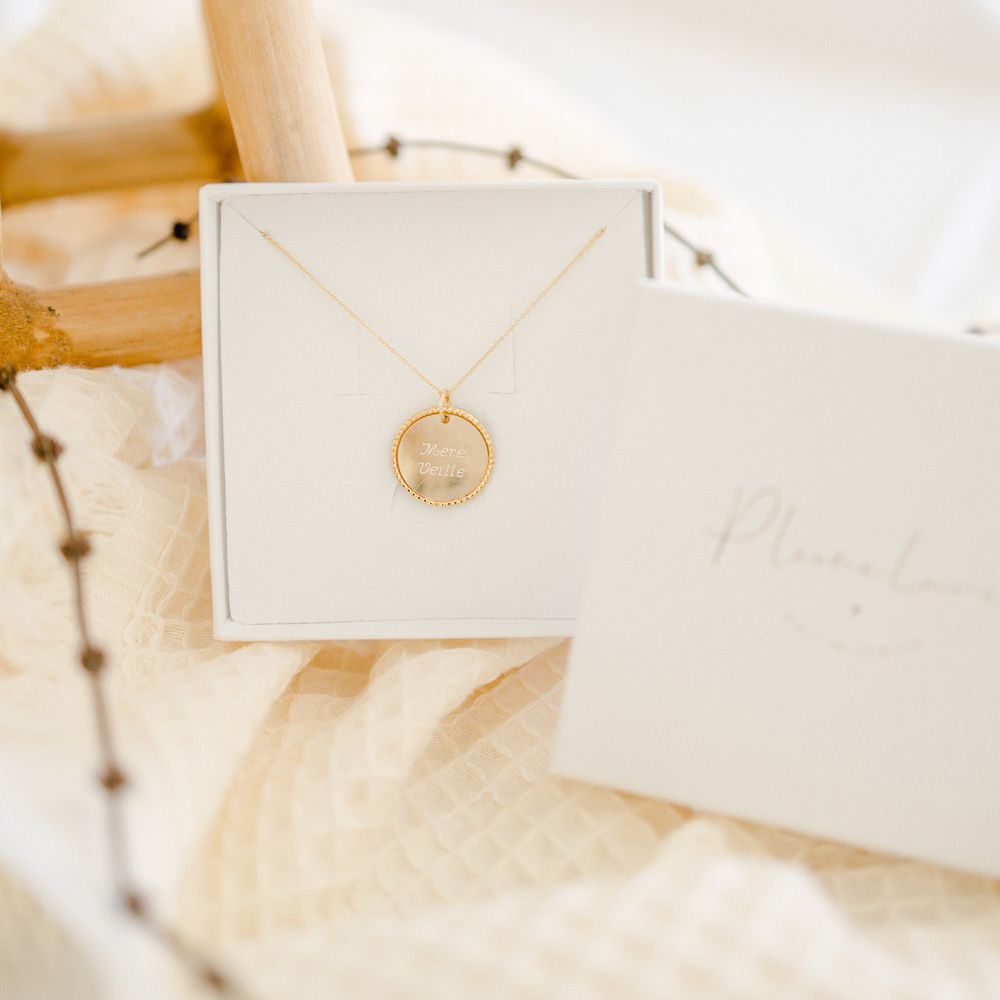 Collier médaille Perlée personnalisable (or jaune 18 carats) (Pleine Lune) - Image 4
