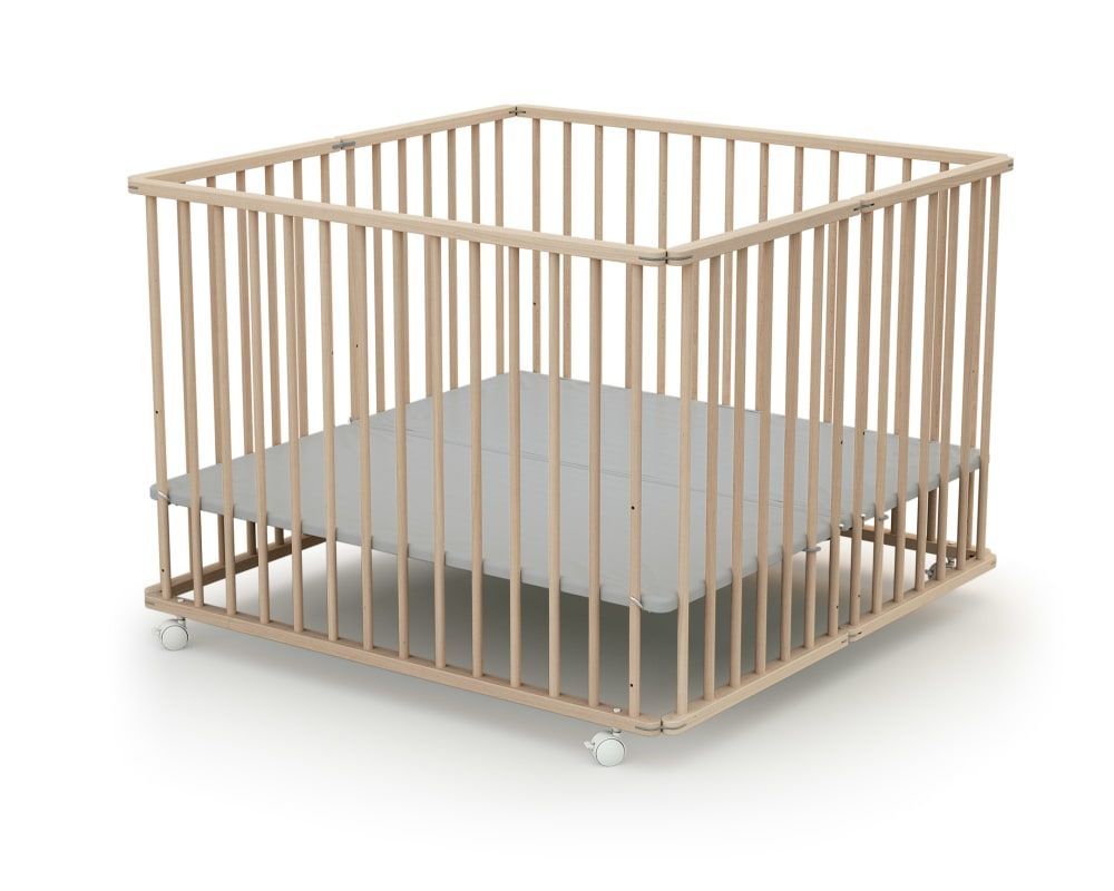 Parc bébé pliant en bois hêtre brut 100 x 100 cm (Webaby) - Image 2