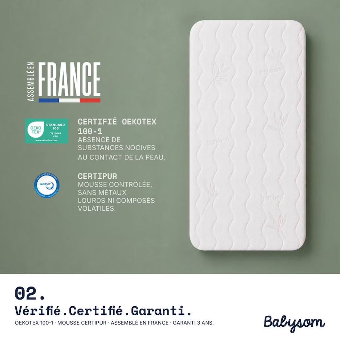 Matelas Berceau Bamboo Forme Rectangulaire Blanc (babysom) - Image 3