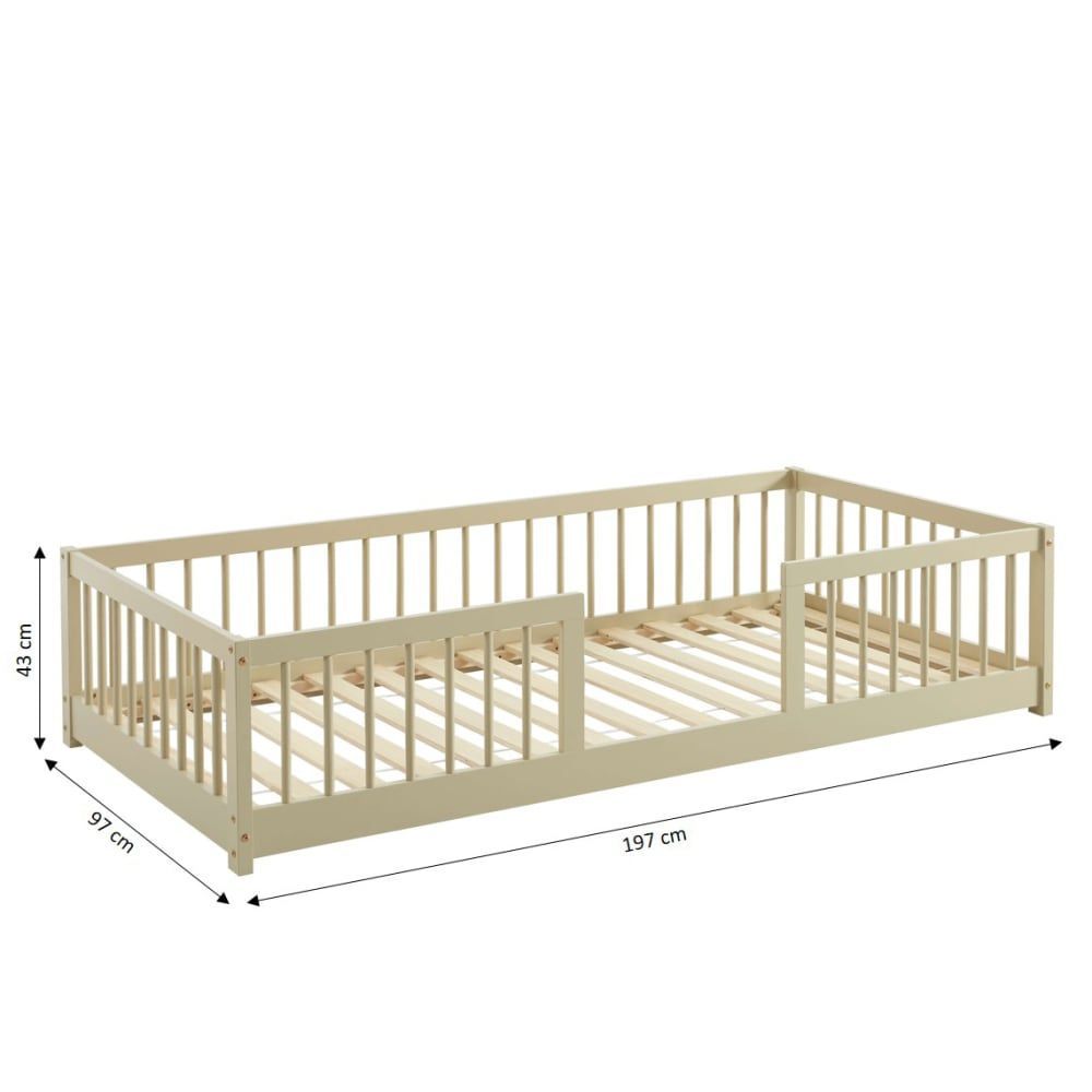 Lit enfant avec barrières pin massif beige 90x190 sommier inclus (Baita) - Image 2