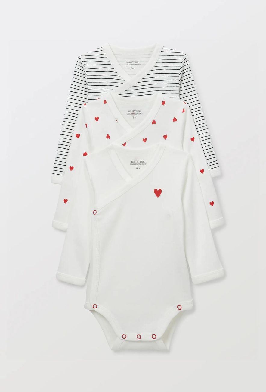Lot de 3 bodies manches longues imprimé en coton BIO GOTS (Bout'Chou) - Couverture
