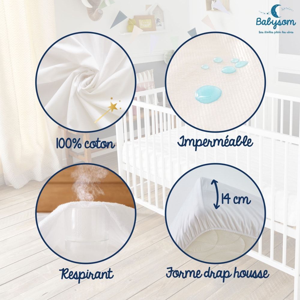Drap housse bébé et alèse imperméable 60x120 (babysom) - Image 3