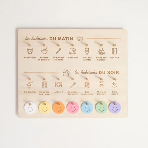 Tableau des Routines Enfant - Organisation Matin & Soir | Méthode Montessori - Bois Fait Main en France - June & Jane (June & Jane) - Image 1