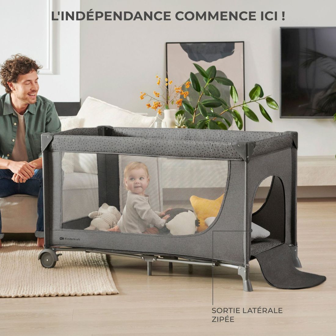Lit parapluie 3 en 1 Joy 2 avec accessoires Dark Grey (Kinderkraft) - Image 3