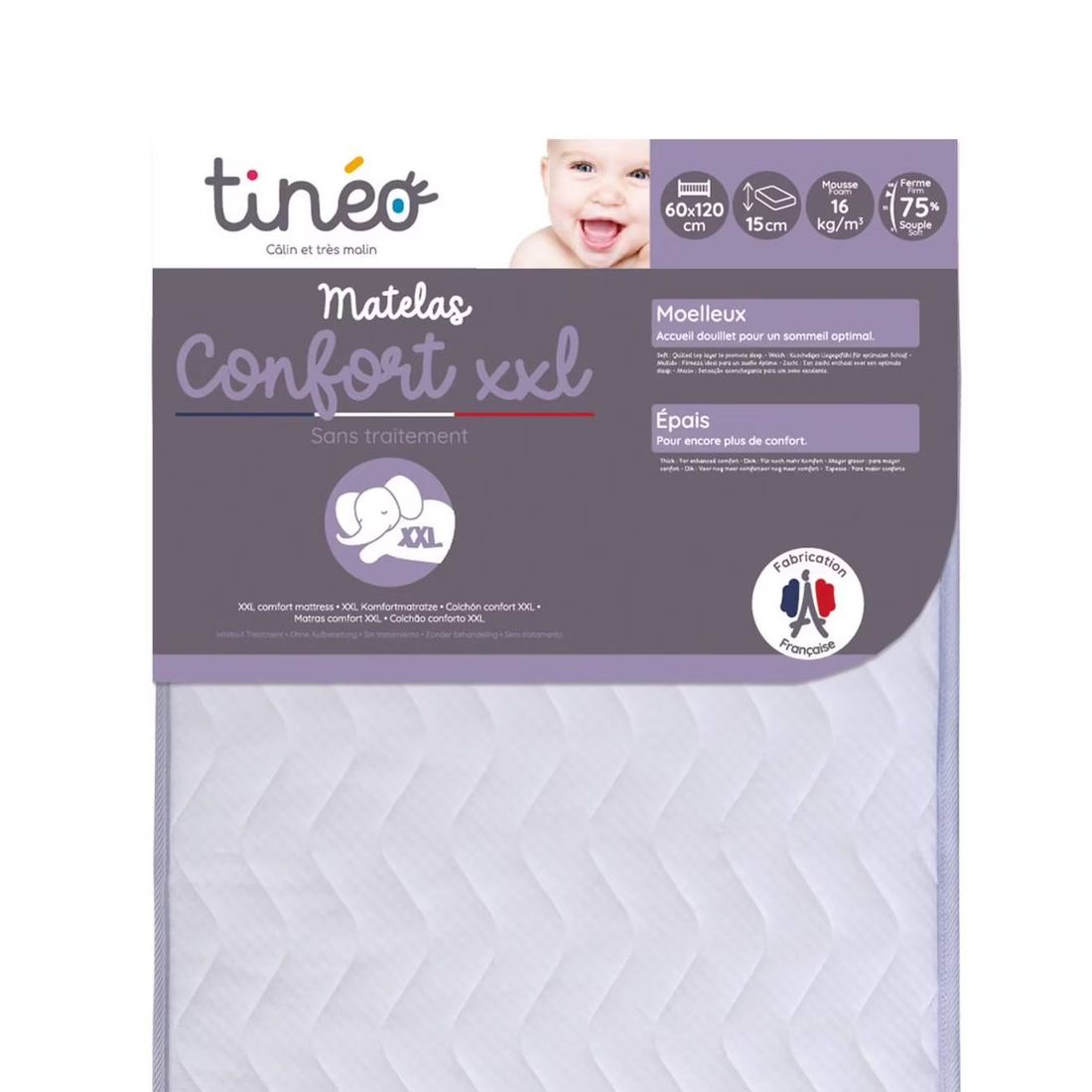 Matelas Bébé Confort Xxl - Epais Et Moelleux Blanc (Tinéo) - Image 1