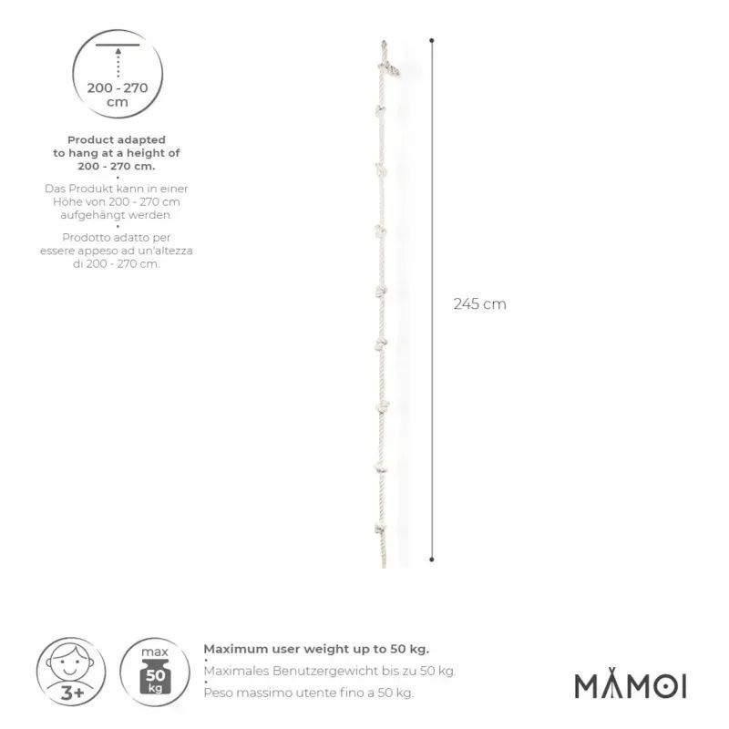Corde d'escalade pour enfant 245 cm en bois marron (Mamoi) - Image 1