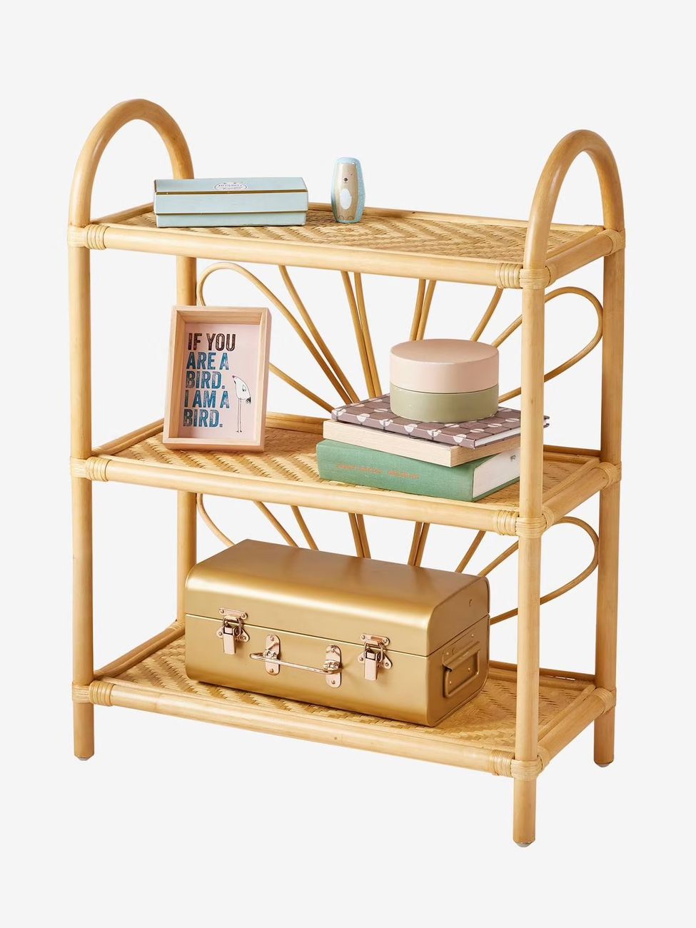Etagère bibliothèque rotin 3 niveaux Fleur bois (Vertbaudet) - Image 1