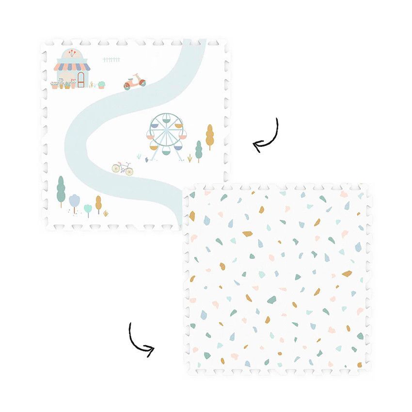 Tapis de dalles en mousse réversibles 120 x 180 cm village/terrazzo - Blanc (Play & Go) - Image 2