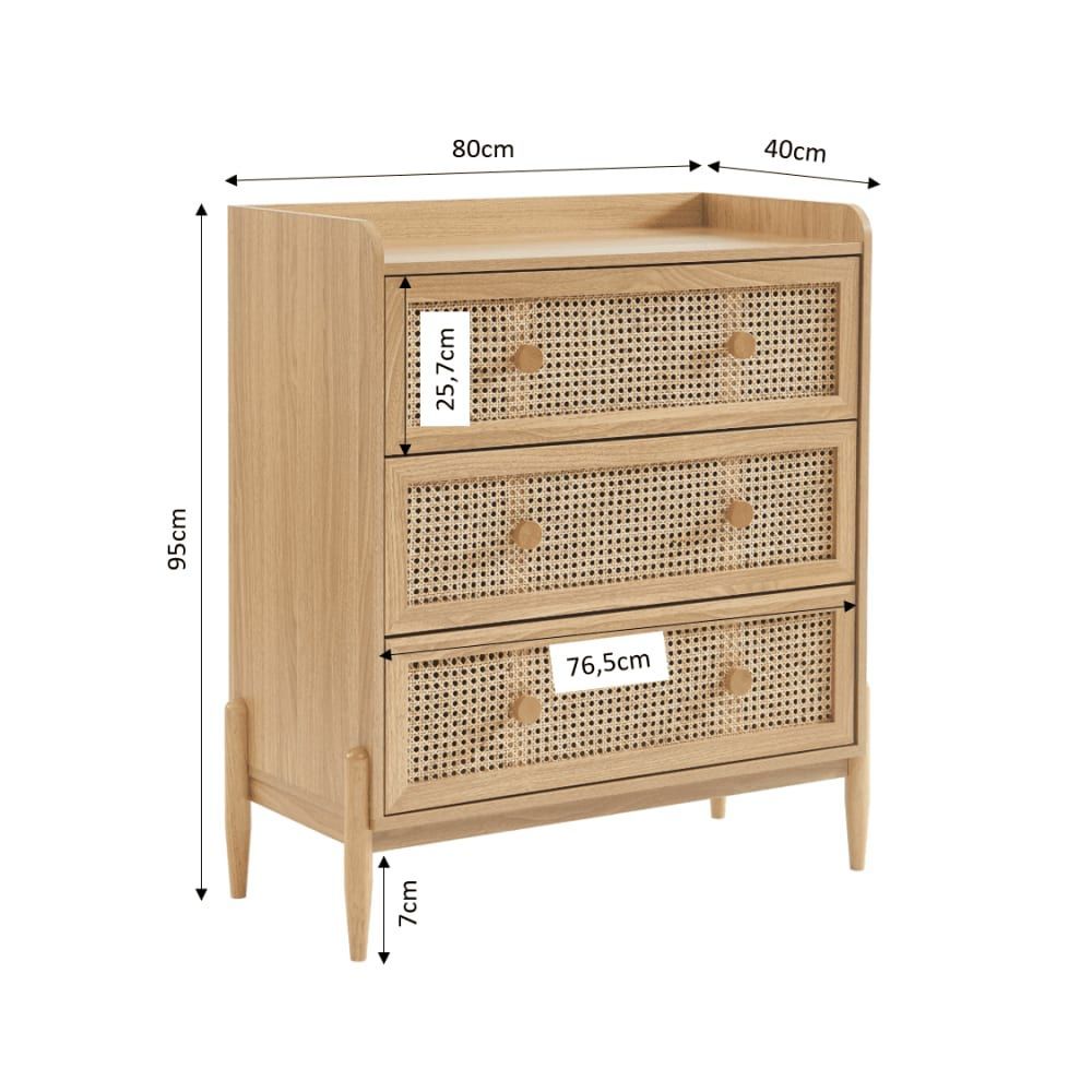 Commode cannage rotin et effet bois 3 tiroirs (Baita) - Image 3