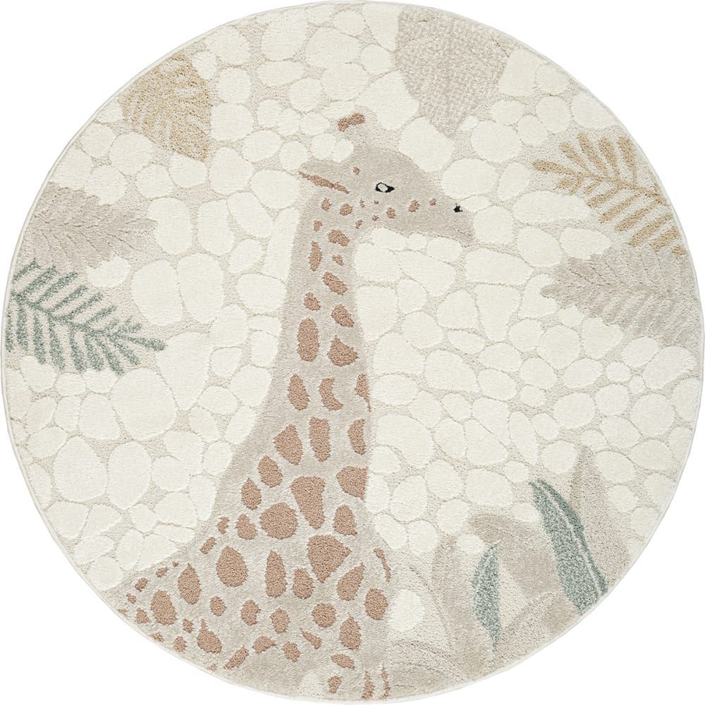 Tapis enfant bébé girafe, crème, 120 cm ronde (The carpet) - Image 1