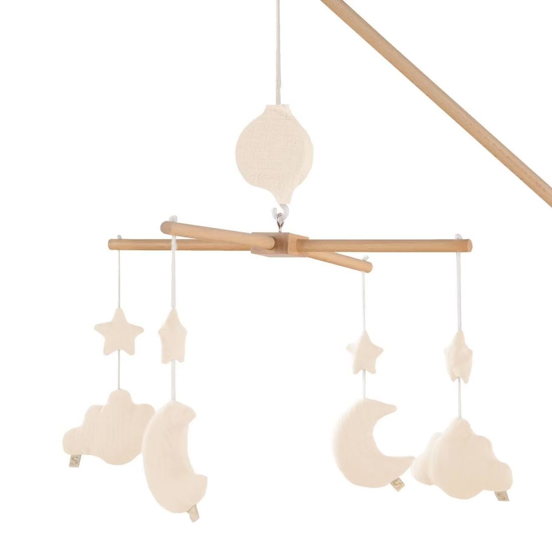 Mobile Musical Bébé En Bois Avec 4 Jouets - Uni Vanilla Beige (Sauthon) - Image 1