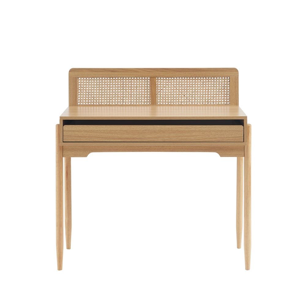Bureau cannage rotin et effet bois 1 tiroir (Baita) - Image 1