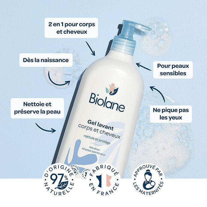 Gel Lavant Corps et Cheveux 2-en-1 - 350 ml (Biolane) - Image 3