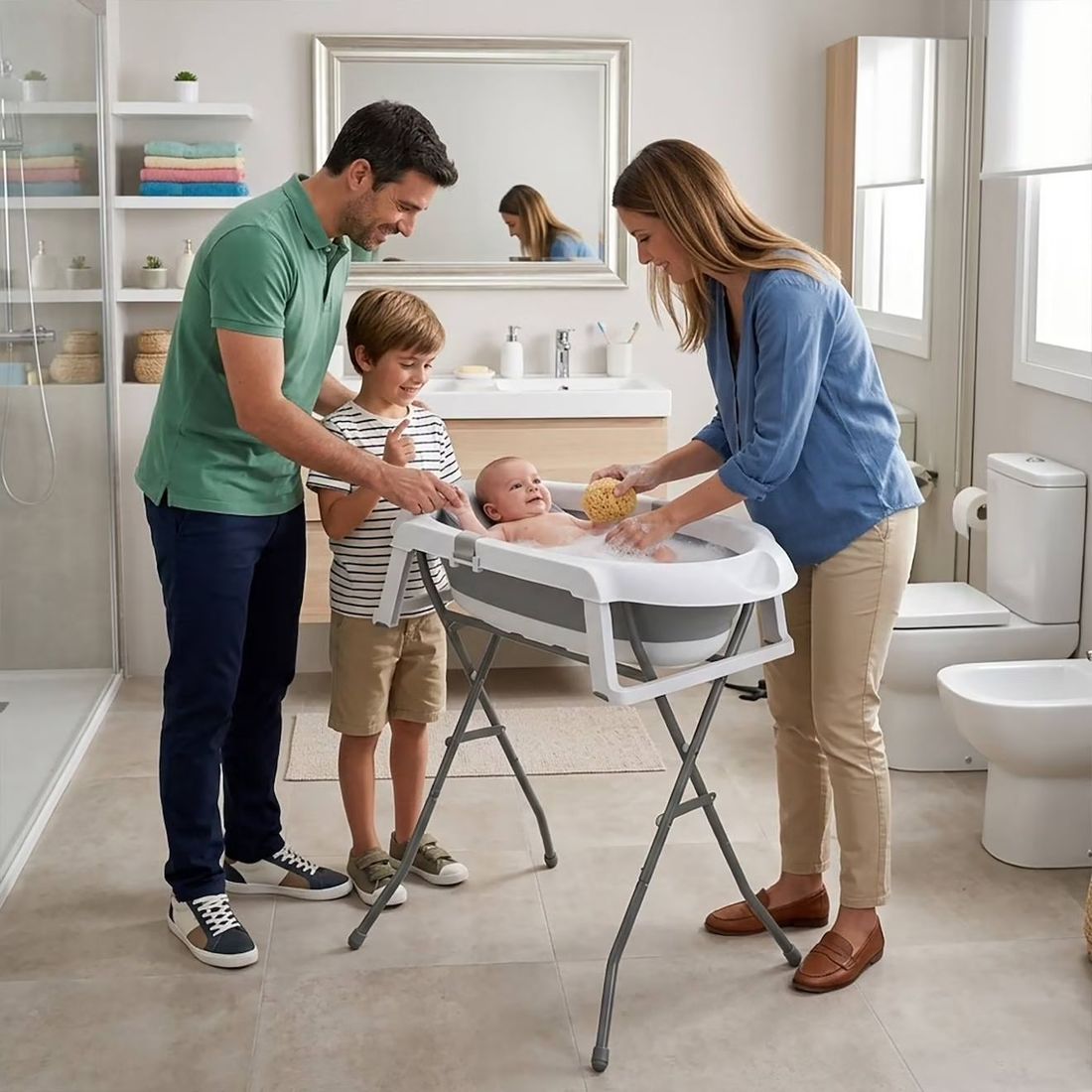Baignoire Pliante Sur Pieds Avec Réducteur Luigi Blanc Et Gris (Asalvo) - Image 1