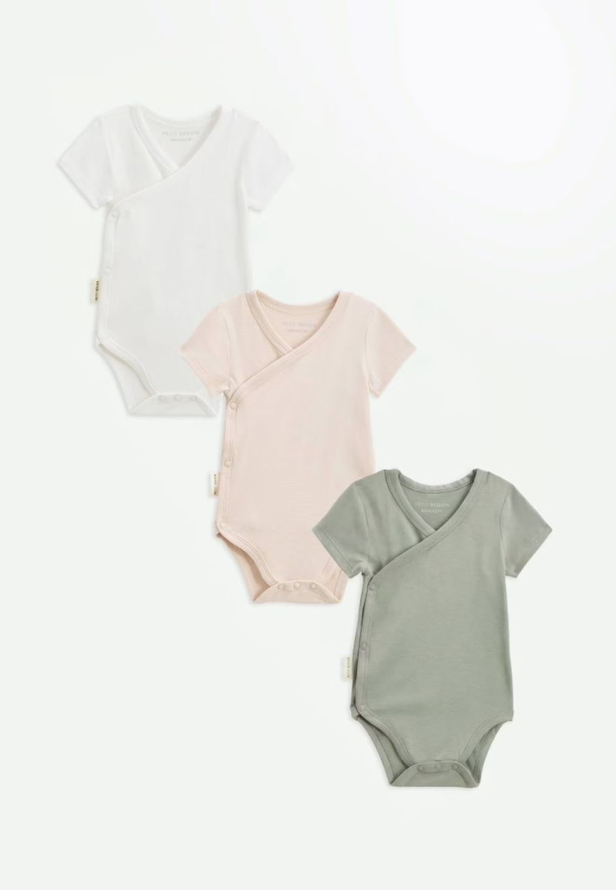 Lot De 3 Bodies Bébé Manches Courtes Ouverture Croisée Mini Rêve Ecru (Petit Beguin) - Couverture