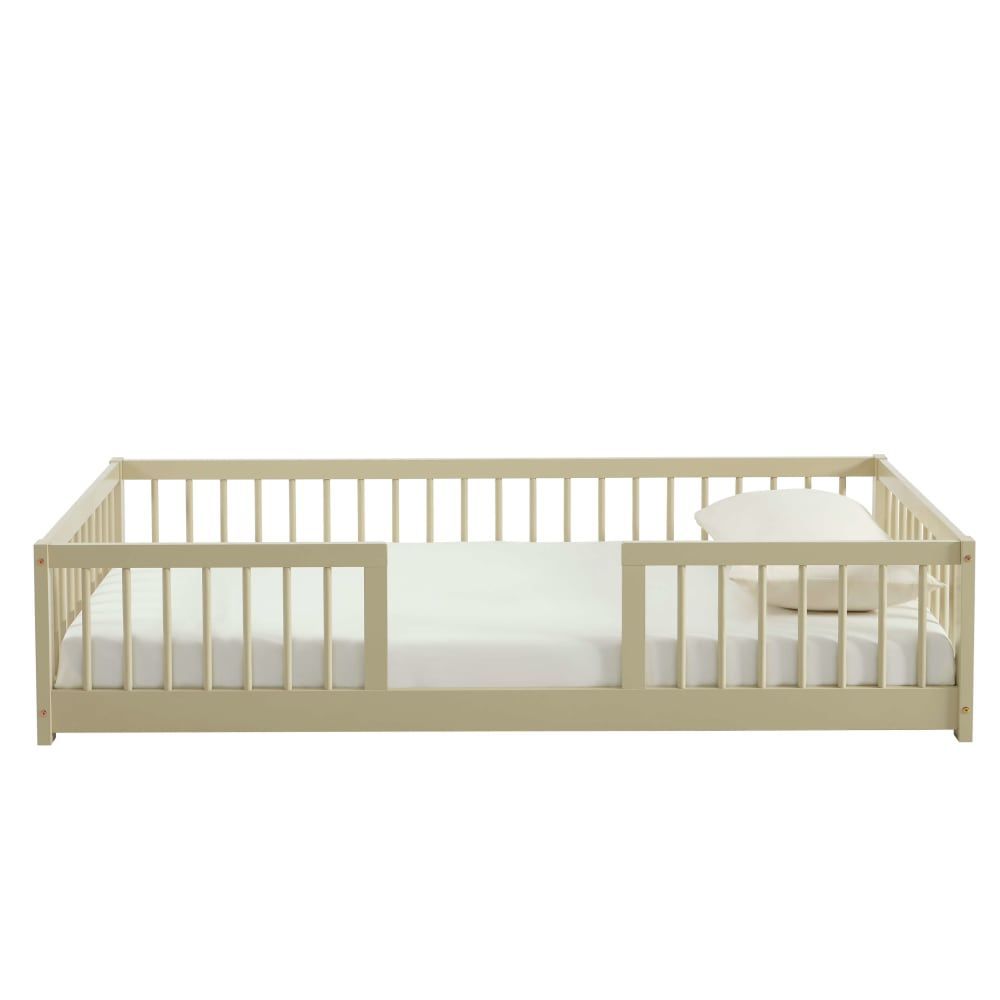 Lit enfant avec barrières pin massif beige 90x190 sommier inclus (Baita) - Image 1