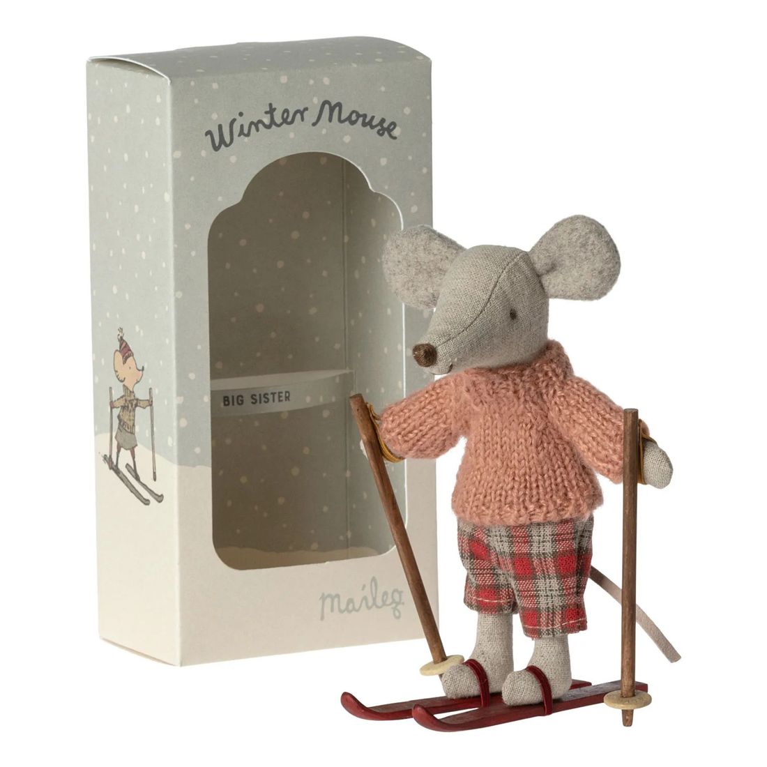 Maileg - Grande sœur souris avec sa paire de ski (Maileg) - Image 1