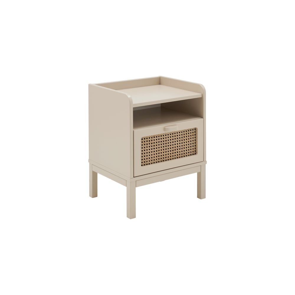 Table de chevet effet bois et cannage beige (CAMIF) - Image 1