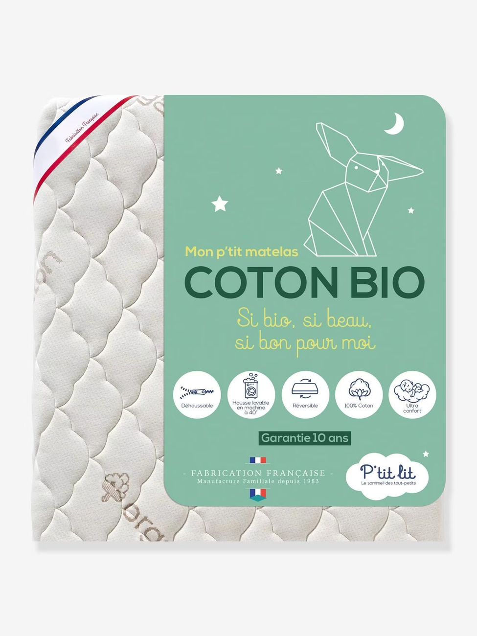 Matelas bébé déhoussable Coton bio* blanc (P'Tit Lit) - Couverture