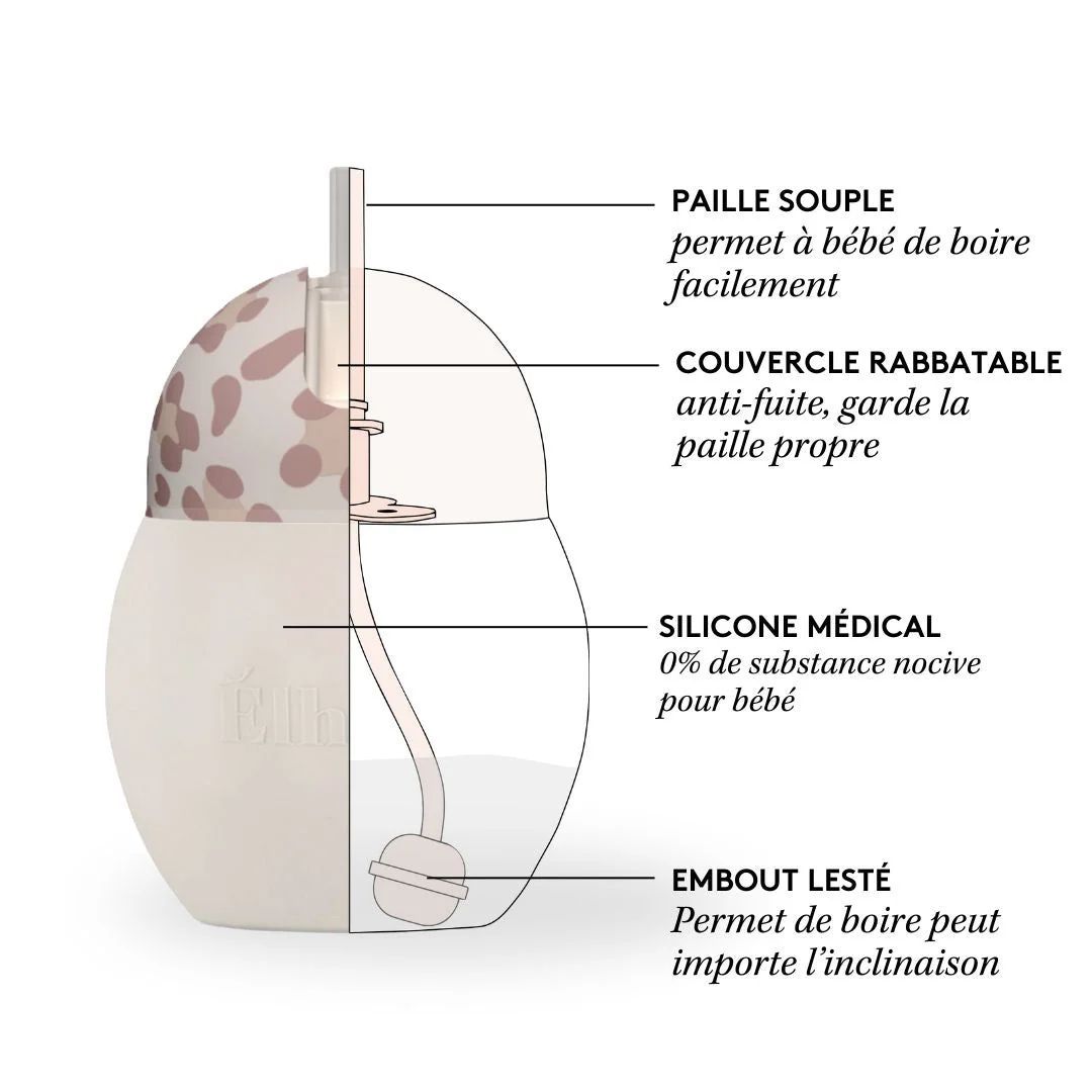 Tasse à paille lestée léopard 240 ml | Graouu Pink 9m+ | Coconut (Elhée) - Image 3