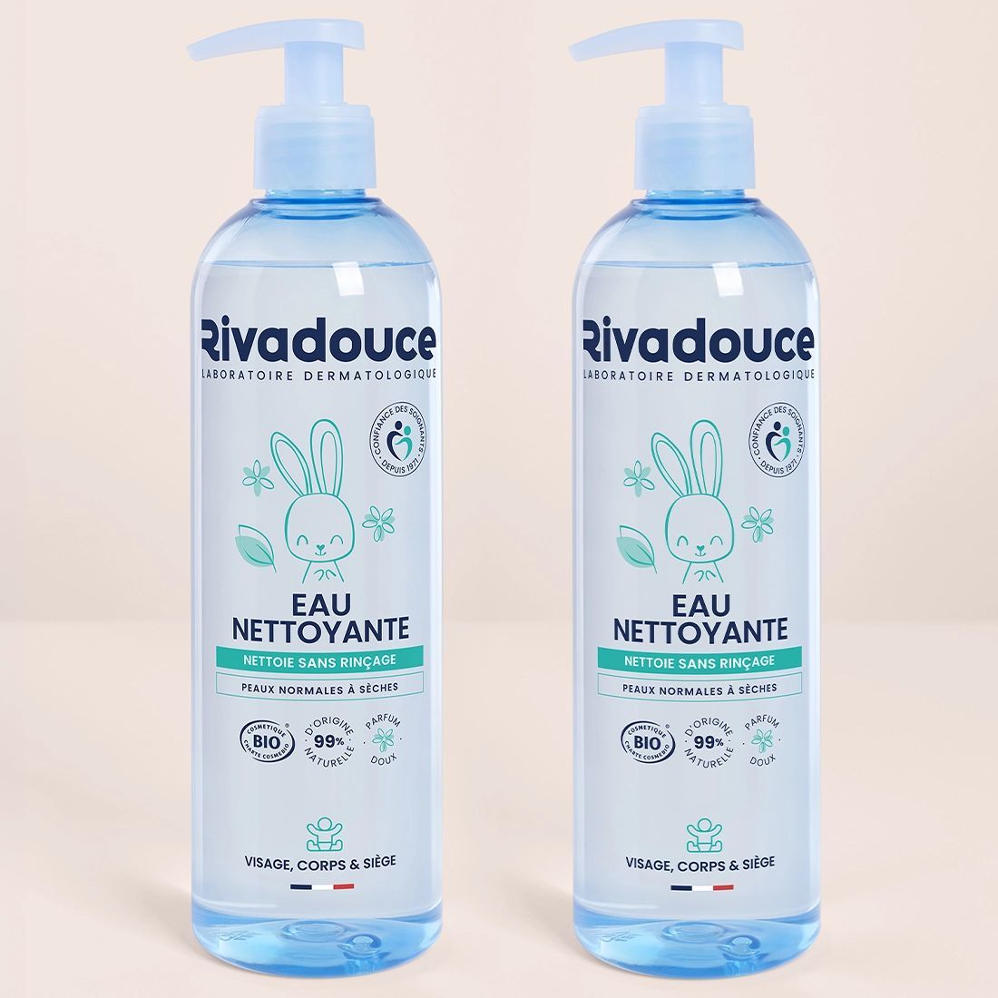 Lot Eau Nettoyante Bébé 2x500ml - Toilette & change - Peaux sensibles - Certifié bio et 99% d'ingrédients d'origine naturelle - Rivadouce (rivadouce) - Couverture